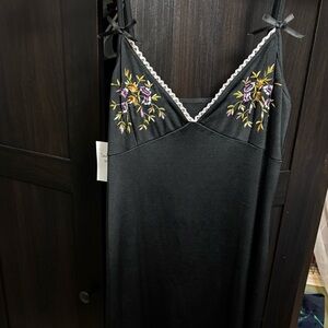 Black Embroidered Slip Dress